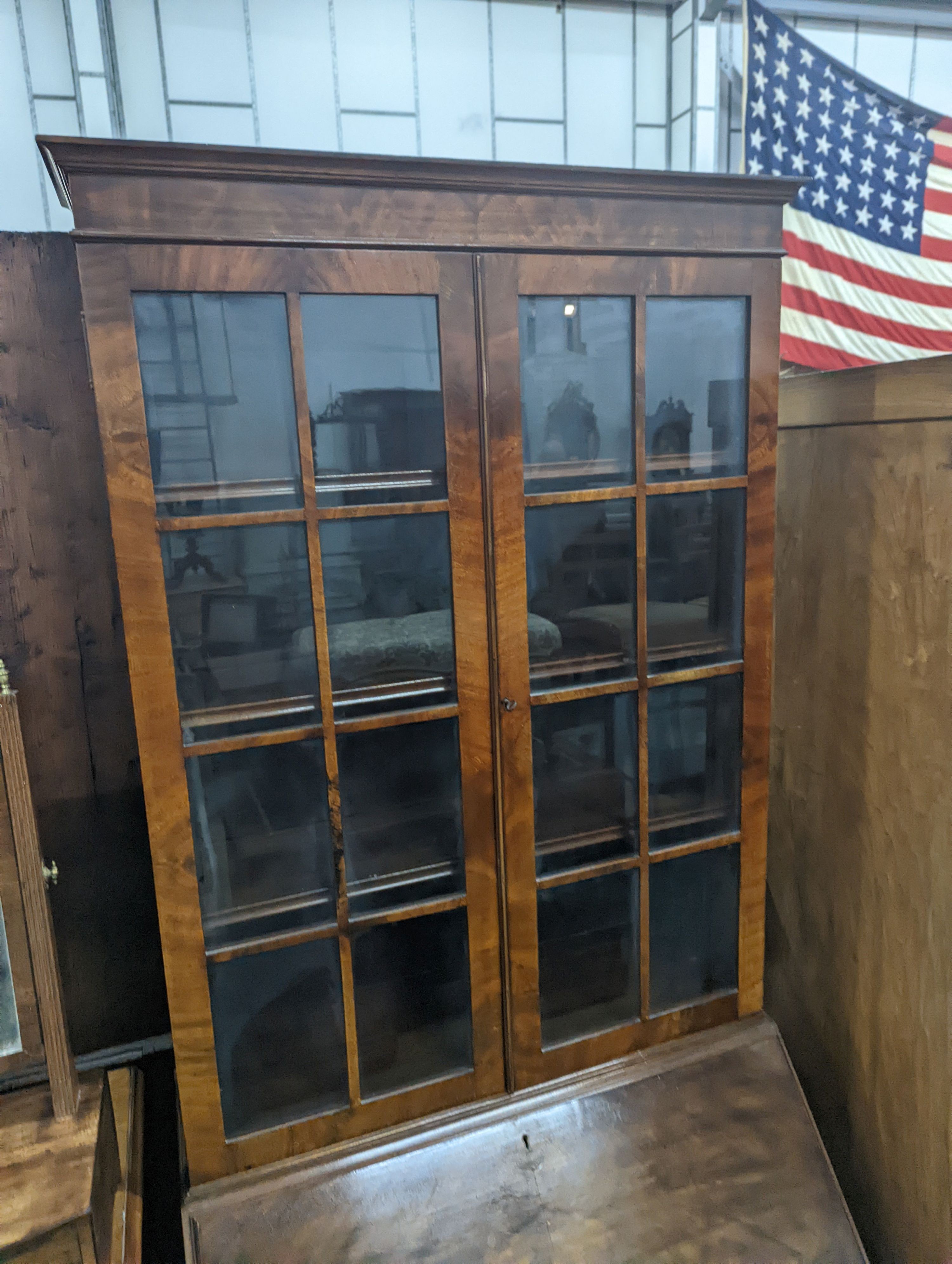 An early 20th century walnut bureau bookcase, width 77cm, depth 45cm, height 205cm